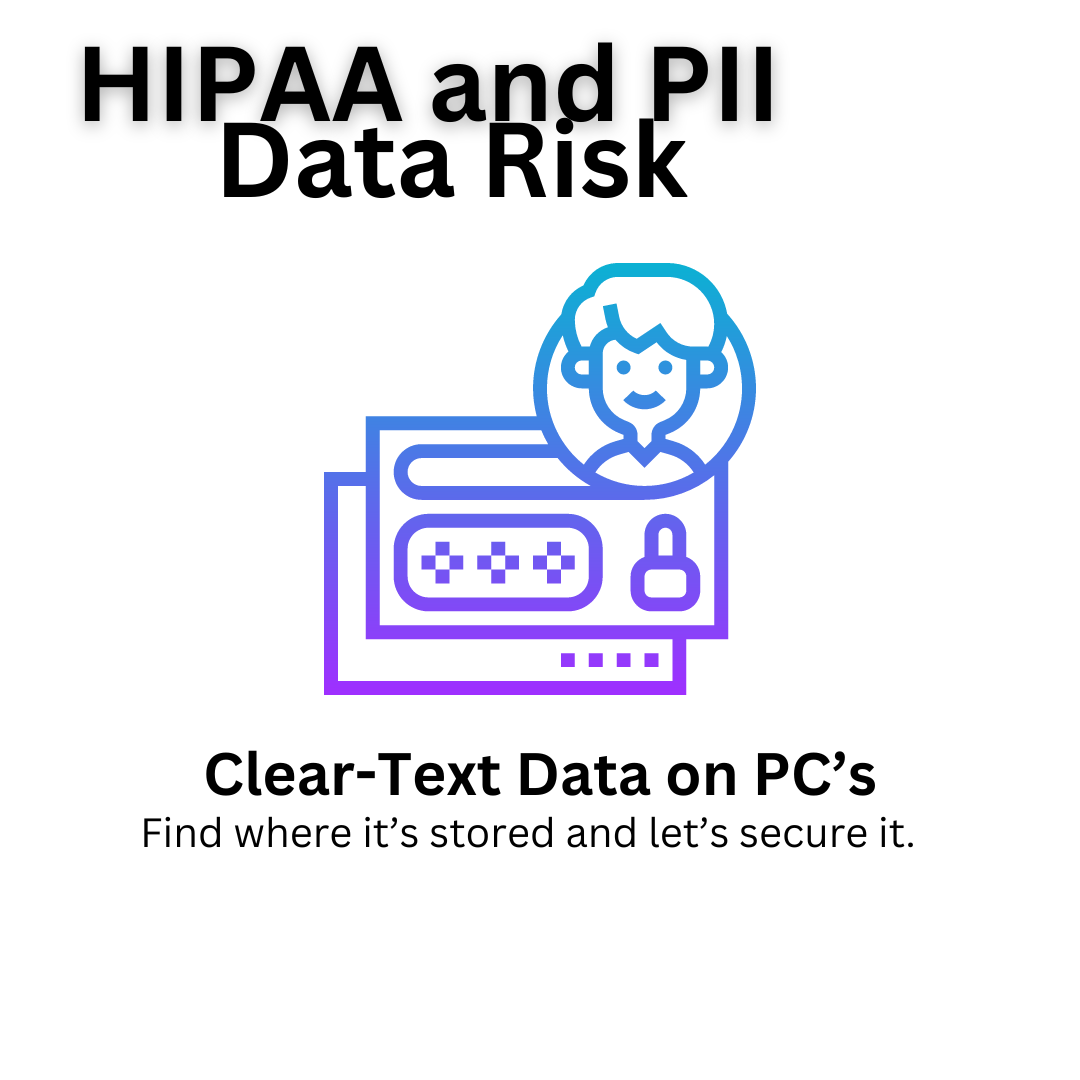 Graphic on HIPAA/PII data risk; symbolizes secure data storage and protection on a PC.