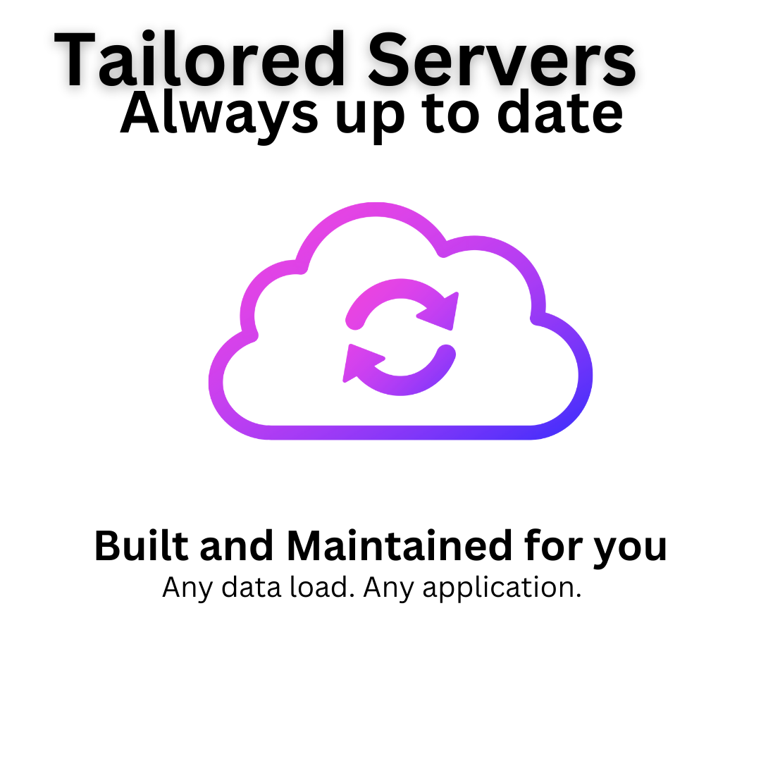 Advertisement for Tailored Servers featuring a cloud with a sync icon, highlighting up-to-date and customized maintenance services.