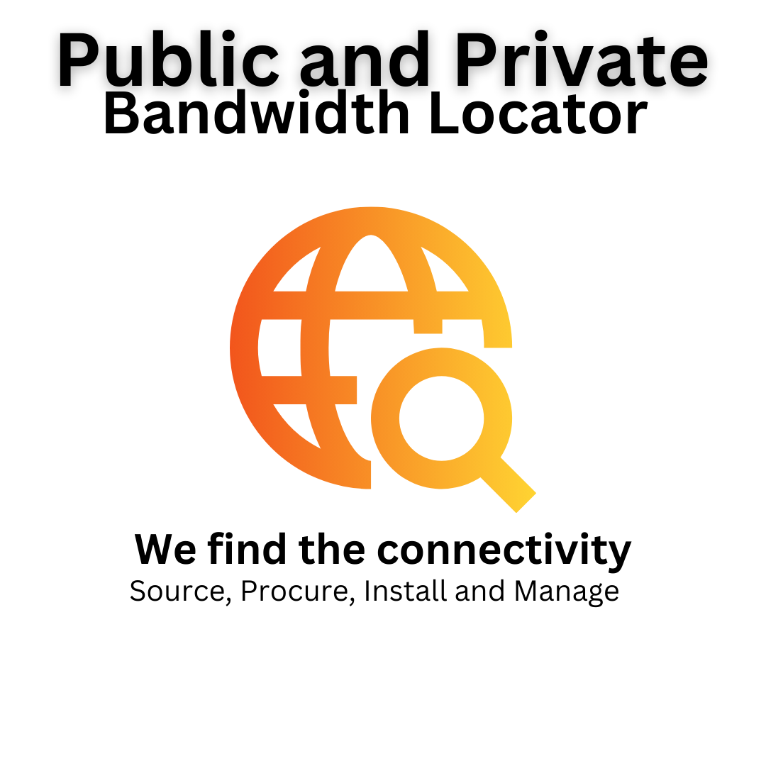 Logo for "Public and Private Bandwidth Locator" with magnifying glass and globe graphic.