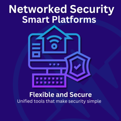 Graphic for "Networked Security Smart Platforms" with icons for wifi, security, and computing.