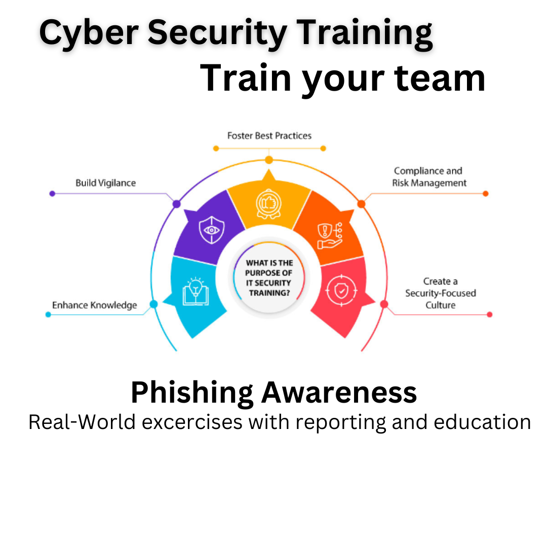 Infographic on Cyber Security Training highlighting areas like risk management and phishing awareness.