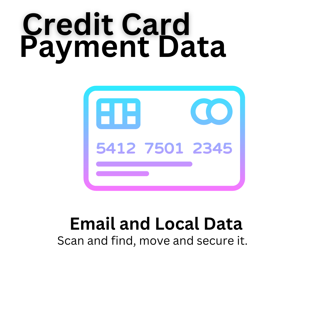 Graphic of a credit card with text "Credit Card Payment Data" and slogan "Email and Local Data" below it.