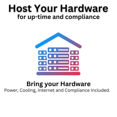 Ad graphic for hardware hosting services with power, cooling, and internet features.