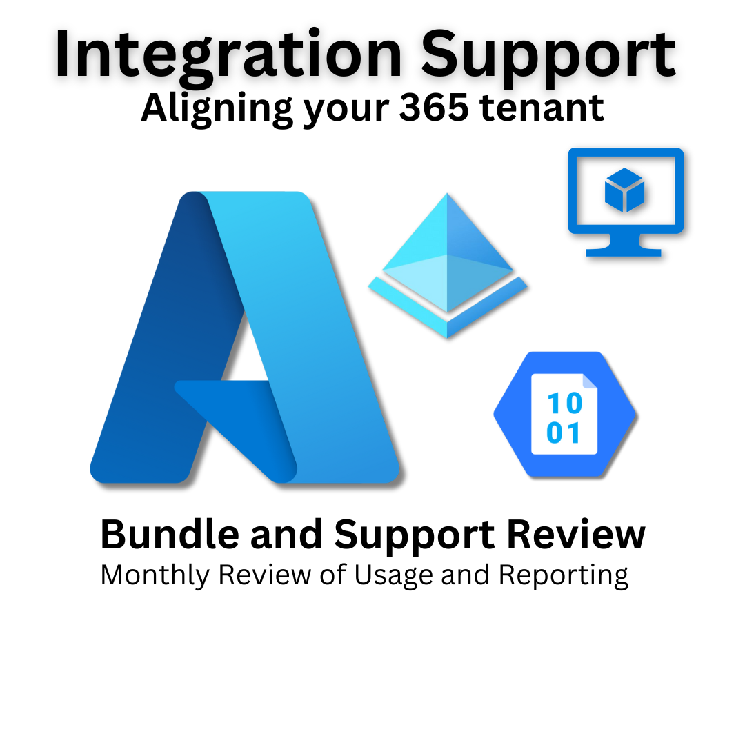 "Promotional graphic for 'Integration Support' services with icons and text highlighting 365 tenant alignment."