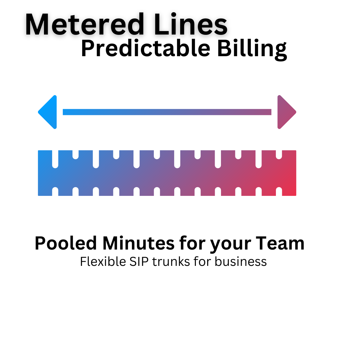 Graphic comparing 'Metered Lines - Predictable Billing' and 'Pooled Minutes for your Team - Flexible SIP trunks for business'.