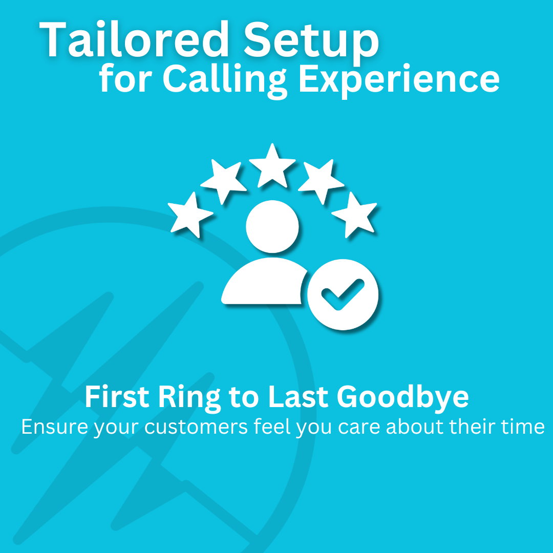 Promotional graphic for a calling experience service, featuring a user icon with a check mark and five stars.