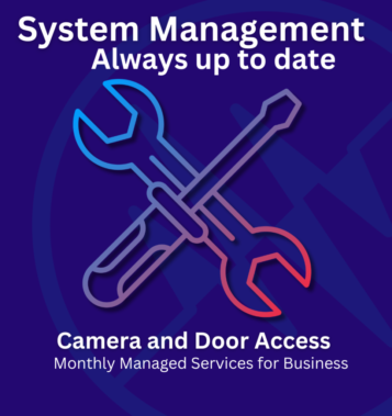 Ad graphic for system management services featuring tools and text about staying up-to-date on camera and door access.