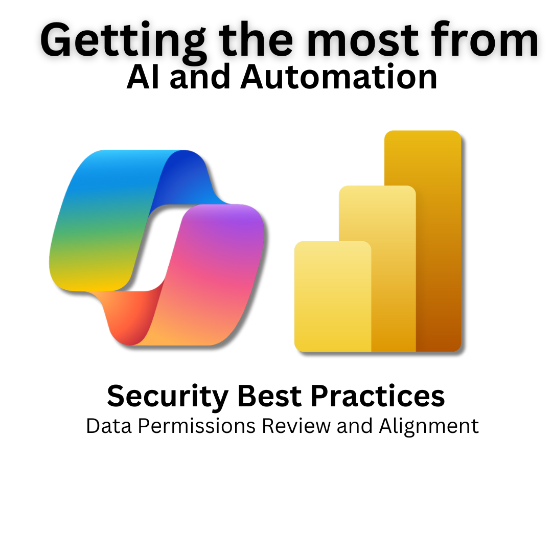 Graphic with text "Getting the most from AI and Automation" over intertwined colorful shapes, and "Security Best Practices" below.