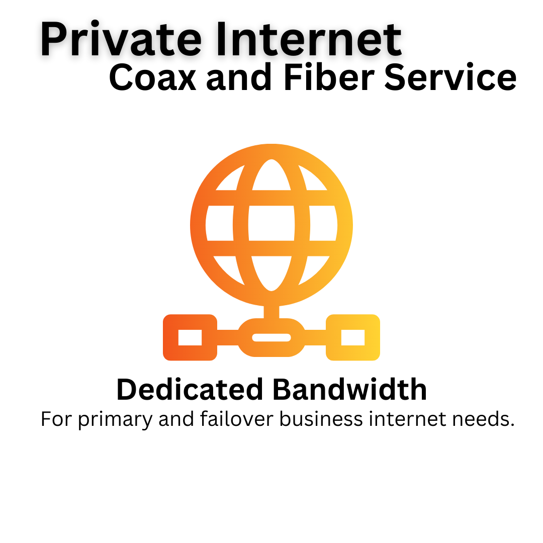 Ad for private internet service, mentioning coax and fiber options with dedicated bandwidth.