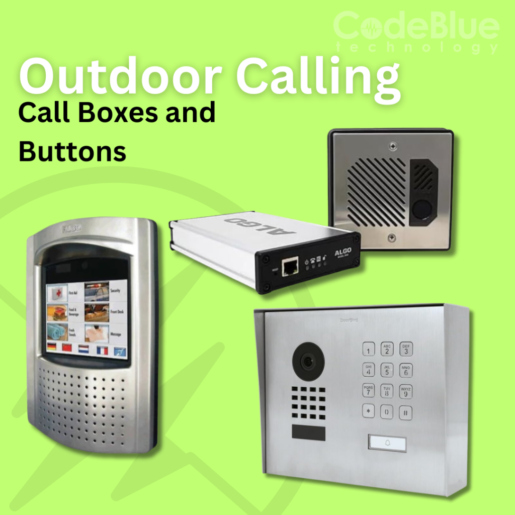 Ad showcasing various outdoor call boxes and buttons for communication and security.