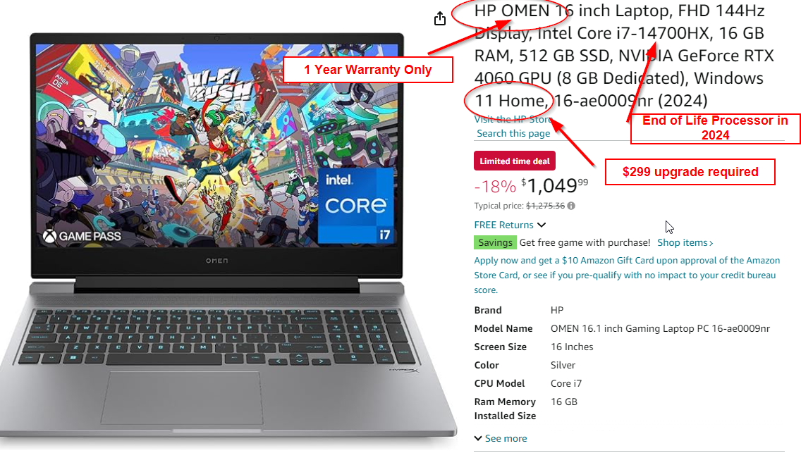 Cheap laptop online advertised as a business laptop but isn't