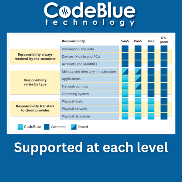 Cloud hosting responsibility explanation of services for CodeBlue Cloud hosting